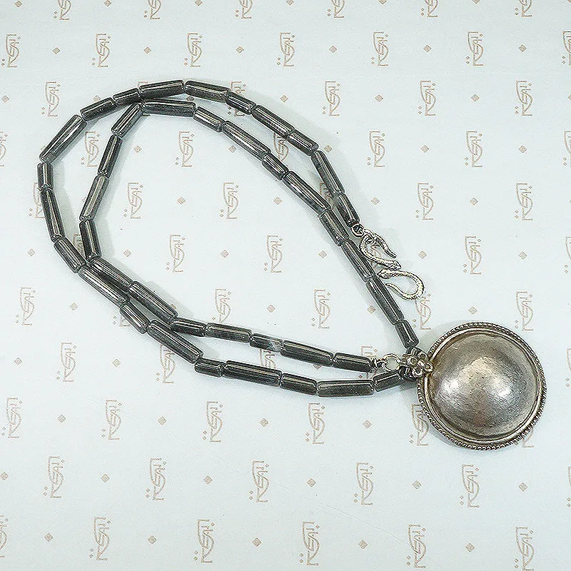 Antique Domed Disc on Grey Stone Beads by Ancient Influences