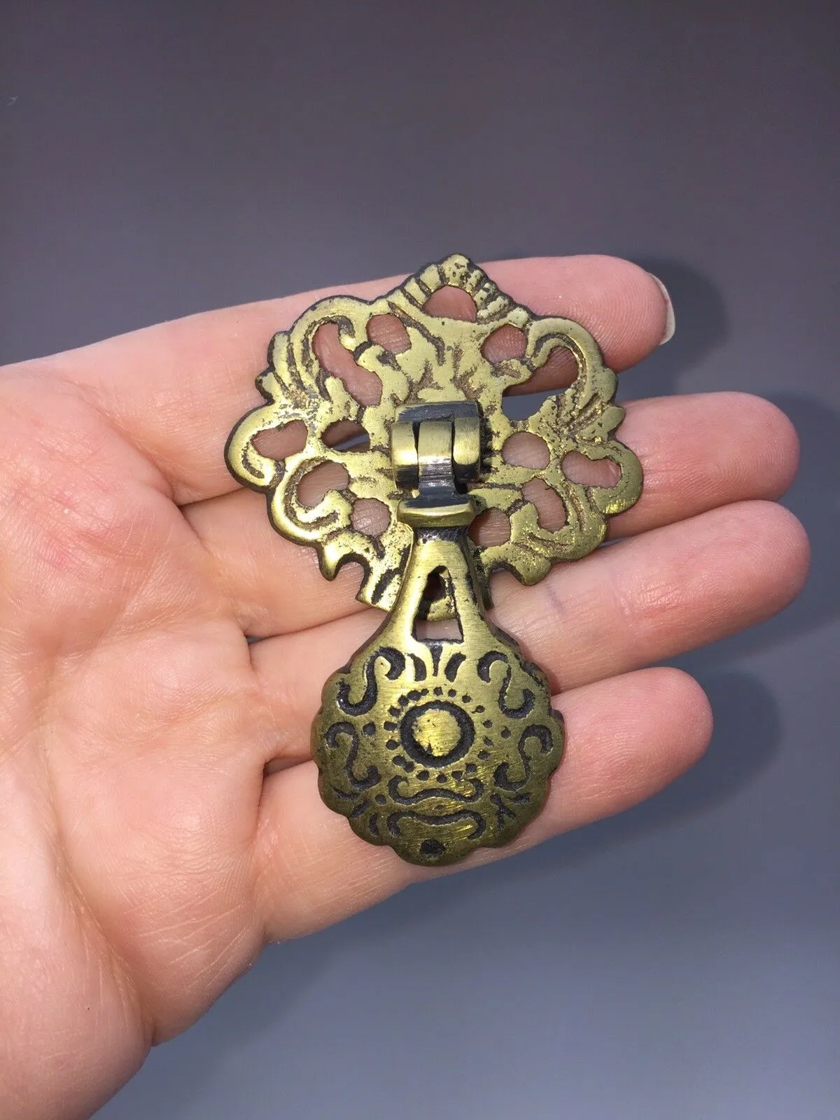Antique Early English Bronze Early Handle Pull Drawer Door Hardware