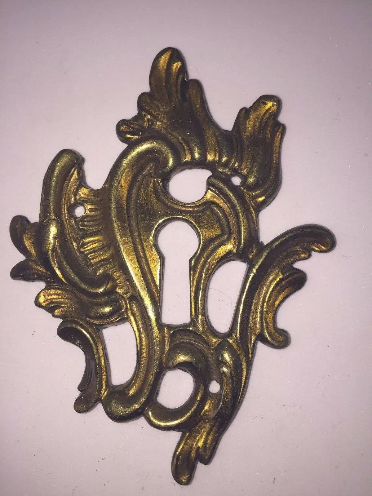 Antique French Bronze Cabinet Door Drawer Key Plate Cover 3 1/2" L X 2 5/8" W
