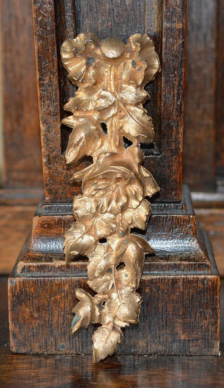 Antique French Bronze Garland Ormolu Floral Bow Mount Trim Hardware