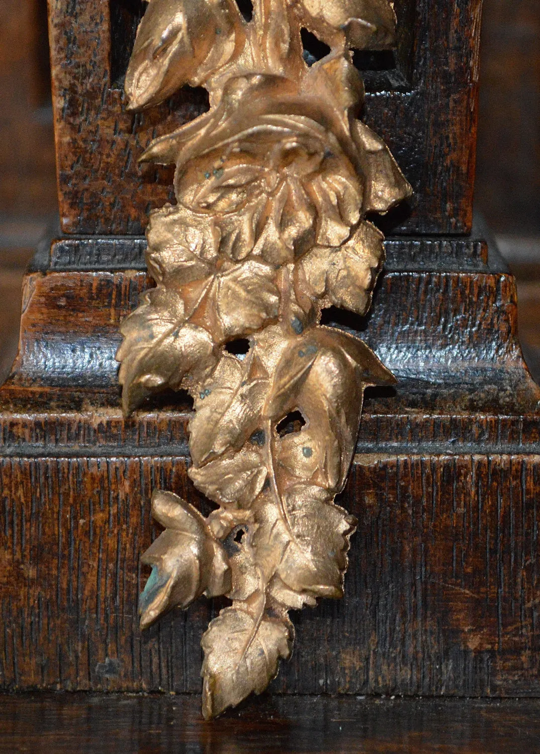 Antique French Bronze Garland Ormolu Floral Bow Mount Trim Hardware