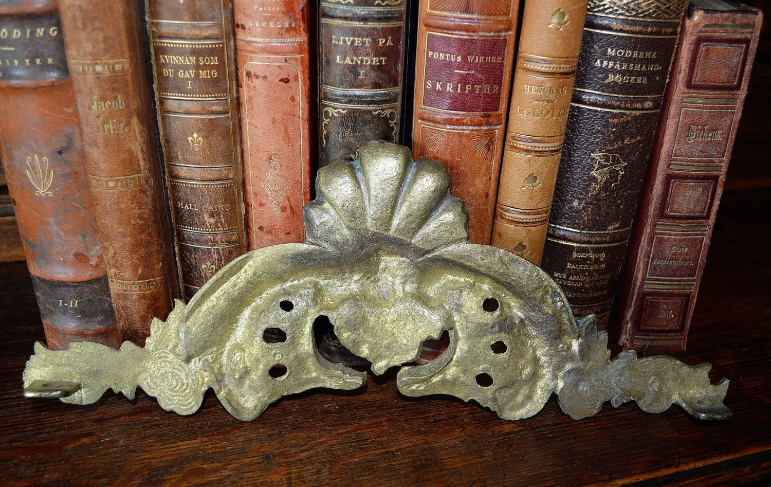 Antique French Bronze Pediment Shell Ormolu Mount Hardware