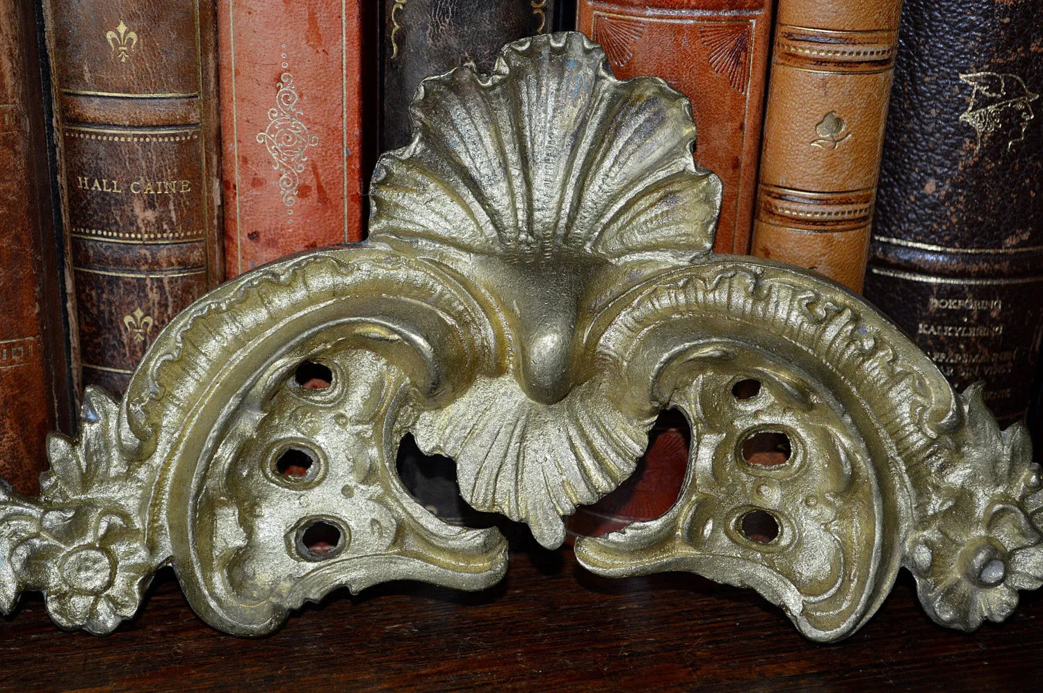 Antique French Bronze Pediment Shell Ormolu Mount Hardware