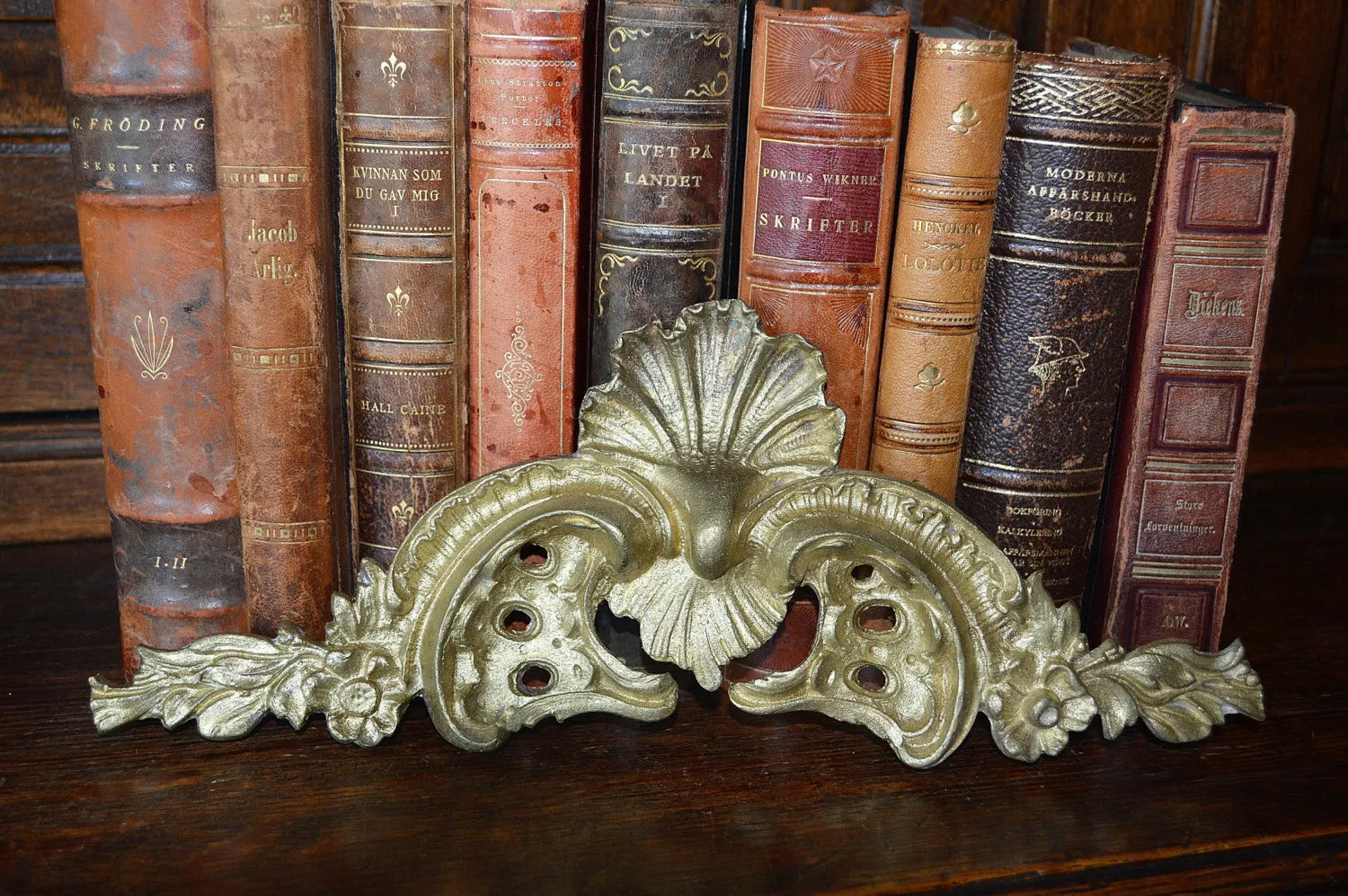 Antique French Bronze Pediment Shell Ormolu Mount Hardware