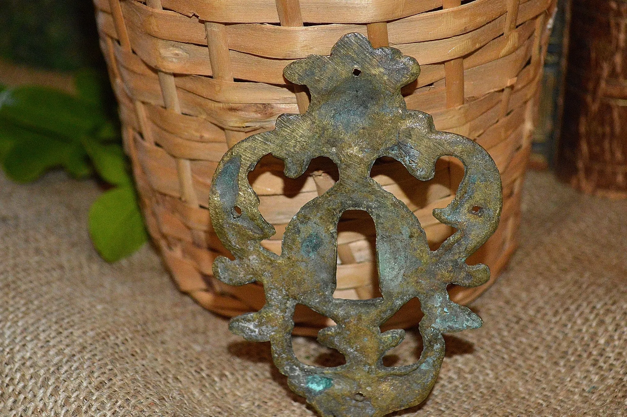 Antique French Escutcheon Bronze Figural Female Keyhole Hardware