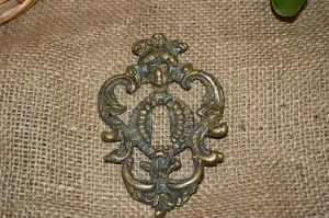 Antique French Escutcheon Bronze Figural Female Keyhole Hardware