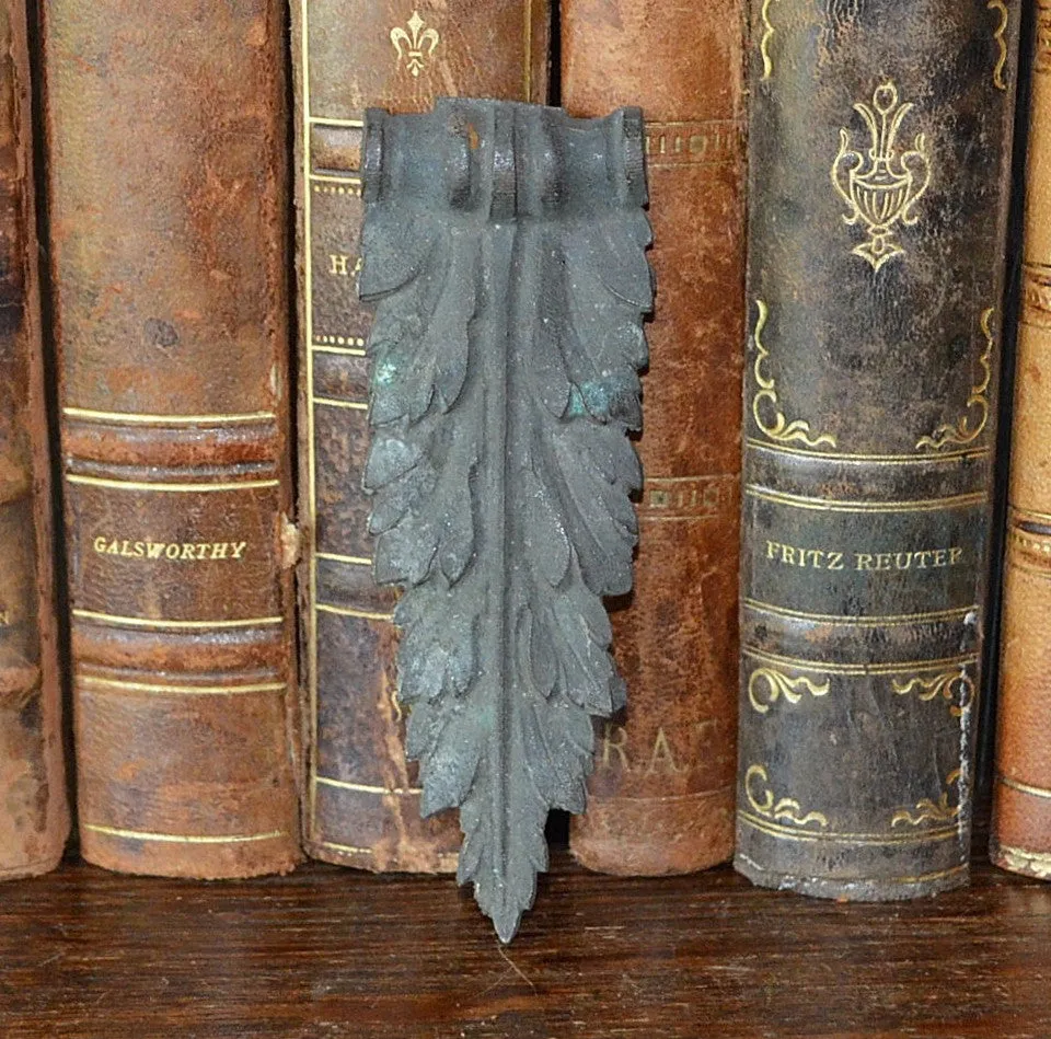 Antique French Pediment Trim Dark Bronze Small Acanthus Hardware Mount