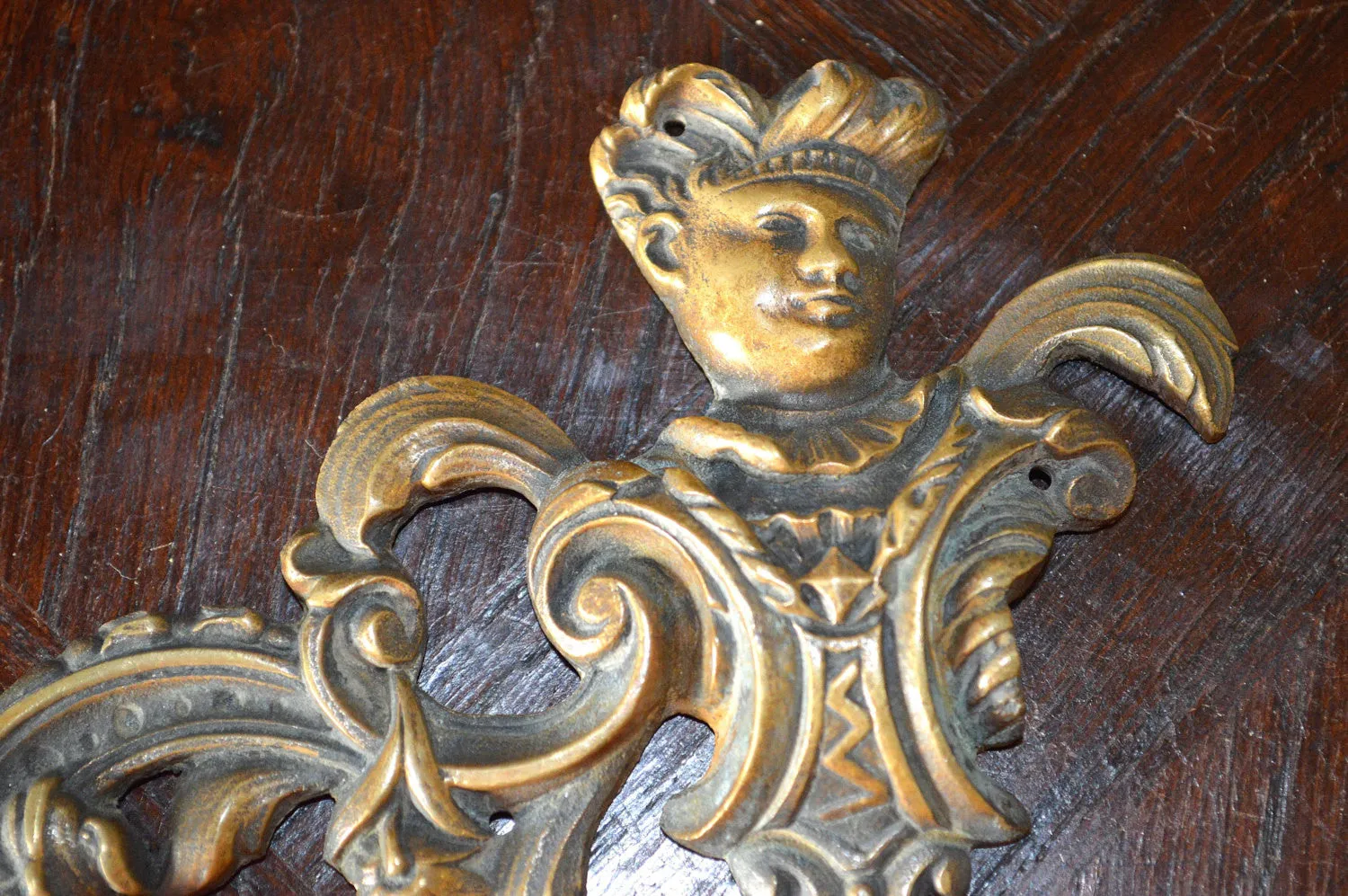 Antique Frenchman Pediment Bronze Renaissance Mount Hardware