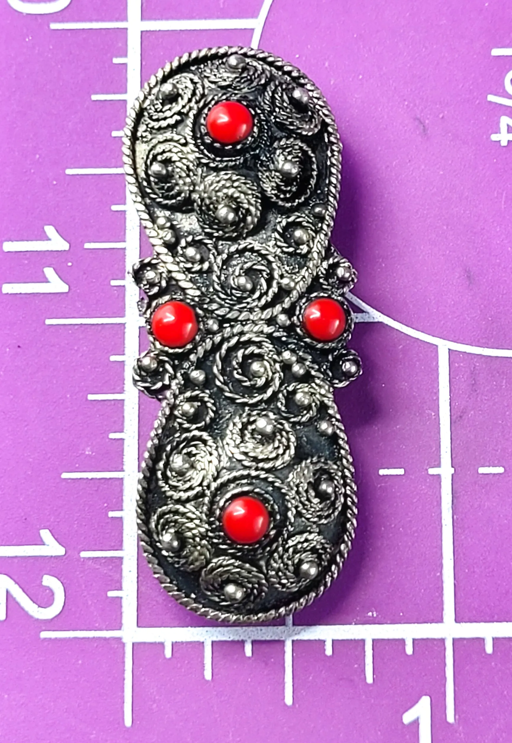 Antique Jerusalem Israel sterling silver red cab vintage brooch 925