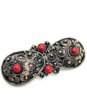 Antique Jerusalem Israel sterling silver red cab vintage brooch 925