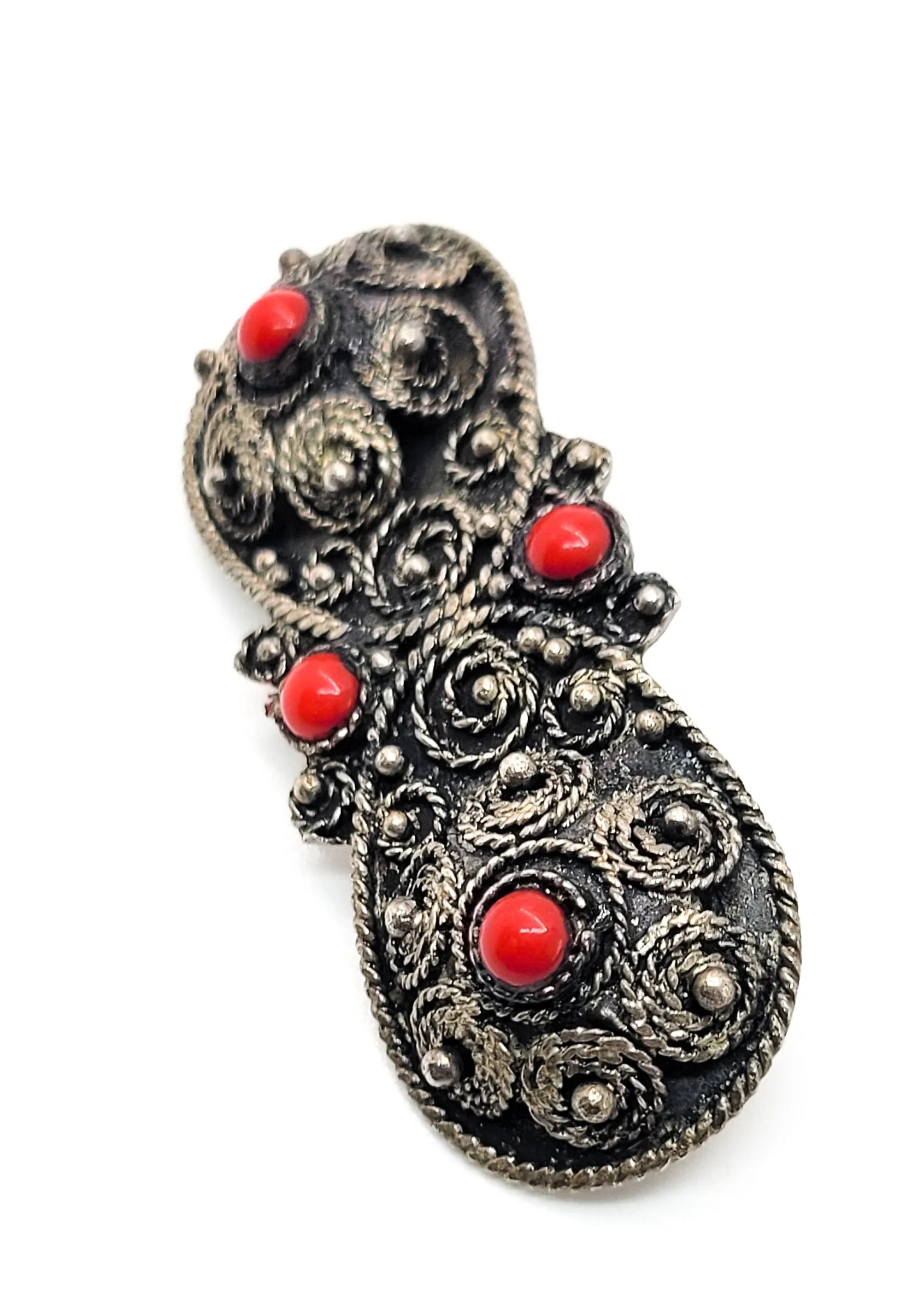 Antique Jerusalem Israel sterling silver red cab vintage brooch 925
