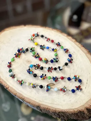 Antique Multicolor Glass Beads Beaded Chain Necklace 29”