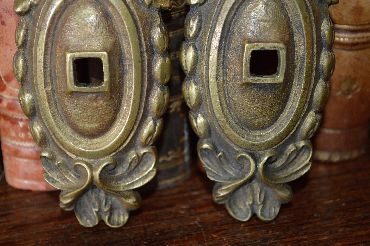 Antique Pair French Backplates Bronze Door Mount Hardware