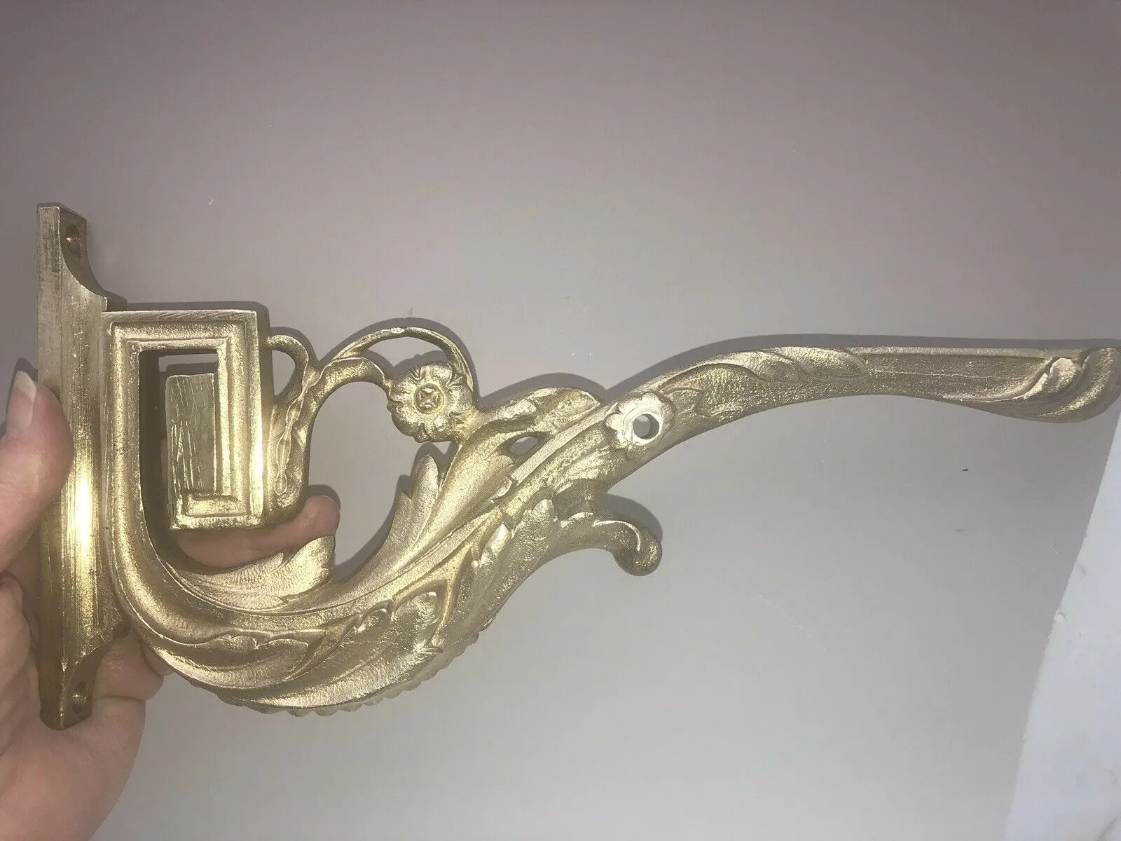 Antique Pair Heavy Cast French Ormolu Bronze 12” Shelf Brackets Regency Signed