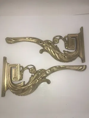 Antique Pair Heavy Cast French Ormolu Bronze 12” Shelf Brackets Regency Signed
