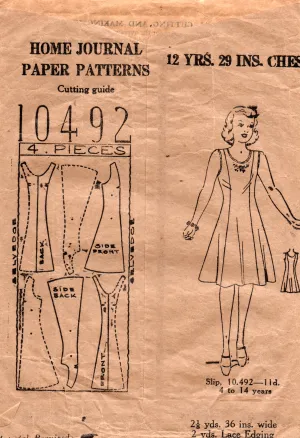Australian Home Journal 10492 Teen Girls Princess Slip Petticoat 1950s Vintage Sewing Pattern Size 12 Bust 29 inches
