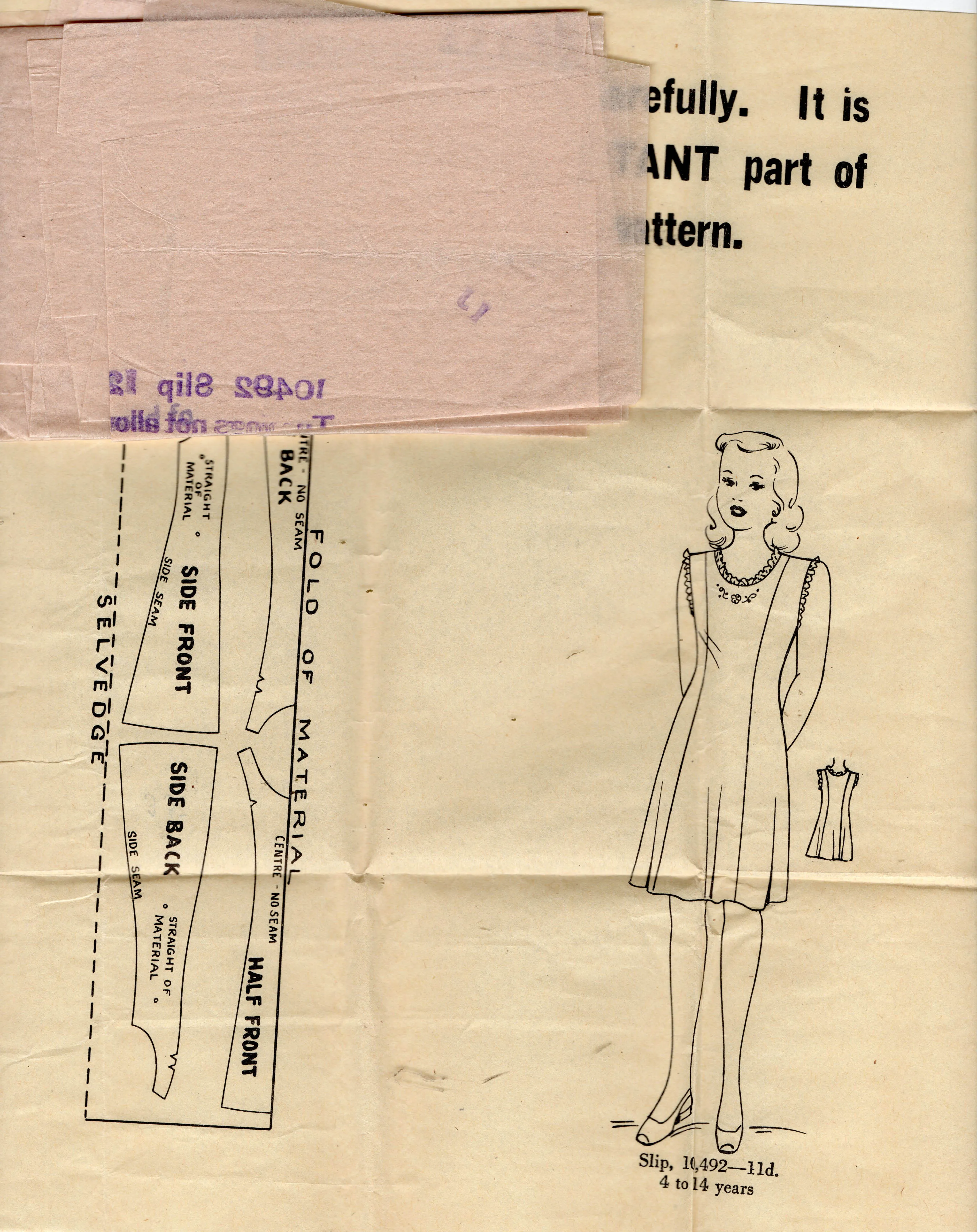 Australian Home Journal 10492 Teen Girls Princess Slip Petticoat 1950s Vintage Sewing Pattern Size 12 Bust 29 inches