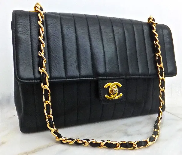 Authentic Chanel Vintage Vertical 10" 2.55 Black Flapover