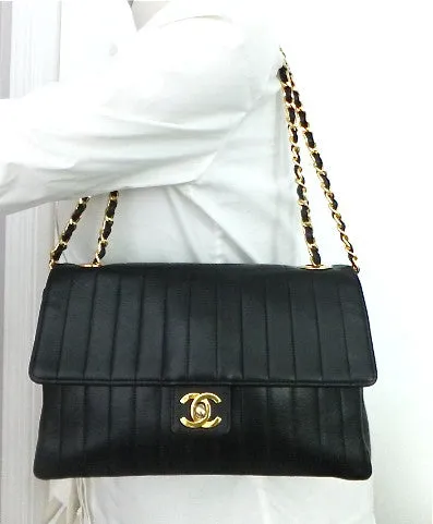 Authentic Chanel Vintage Vertical 10" 2.55 Black Flapover