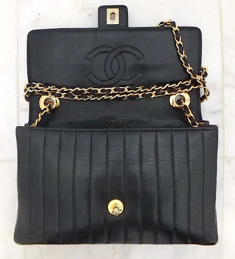 Authentic Chanel Vintage Vertical 10" 2.55 Black Flapover