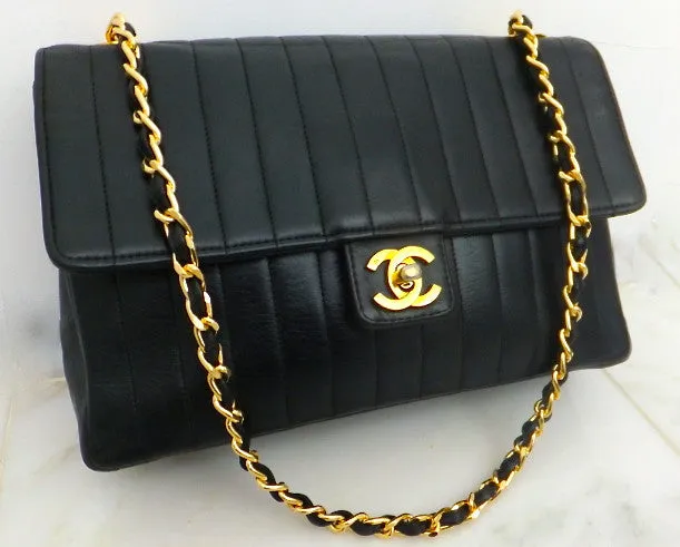 Authentic Chanel Vintage Vertical 10" 2.55 Black Flapover