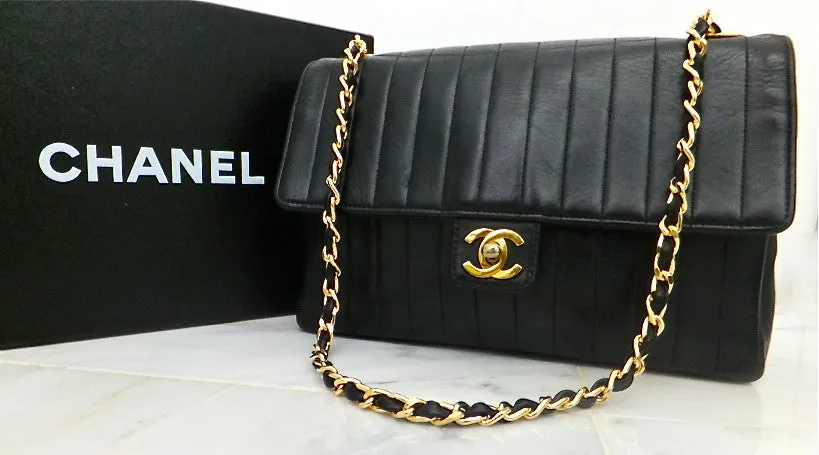 Authentic Chanel Vintage Vertical 10" 2.55 Black Flapover
