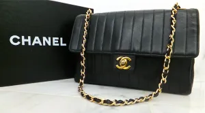 Authentic Chanel Vintage Vertical 10" 2.55 Black Flapover