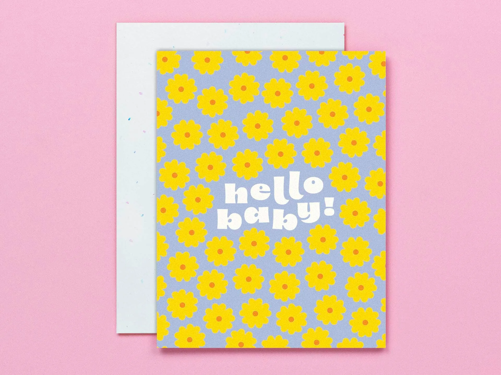Baby Blooms • Hello Baby Retro Flower Pattern New Baby Card