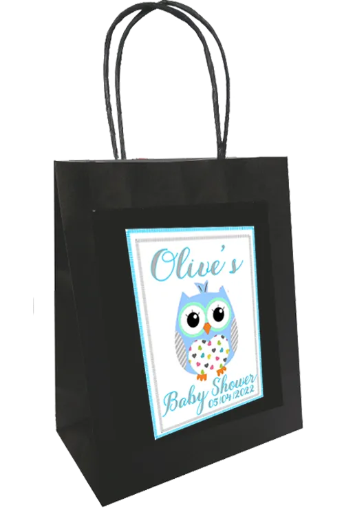 Baby Shower Personlaised Gift Bags Owl Design Blue