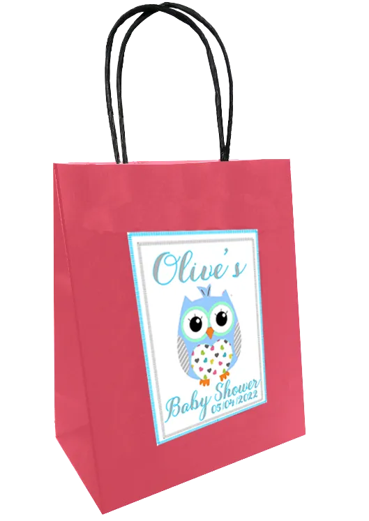 Baby Shower Personlaised Gift Bags Owl Design Blue