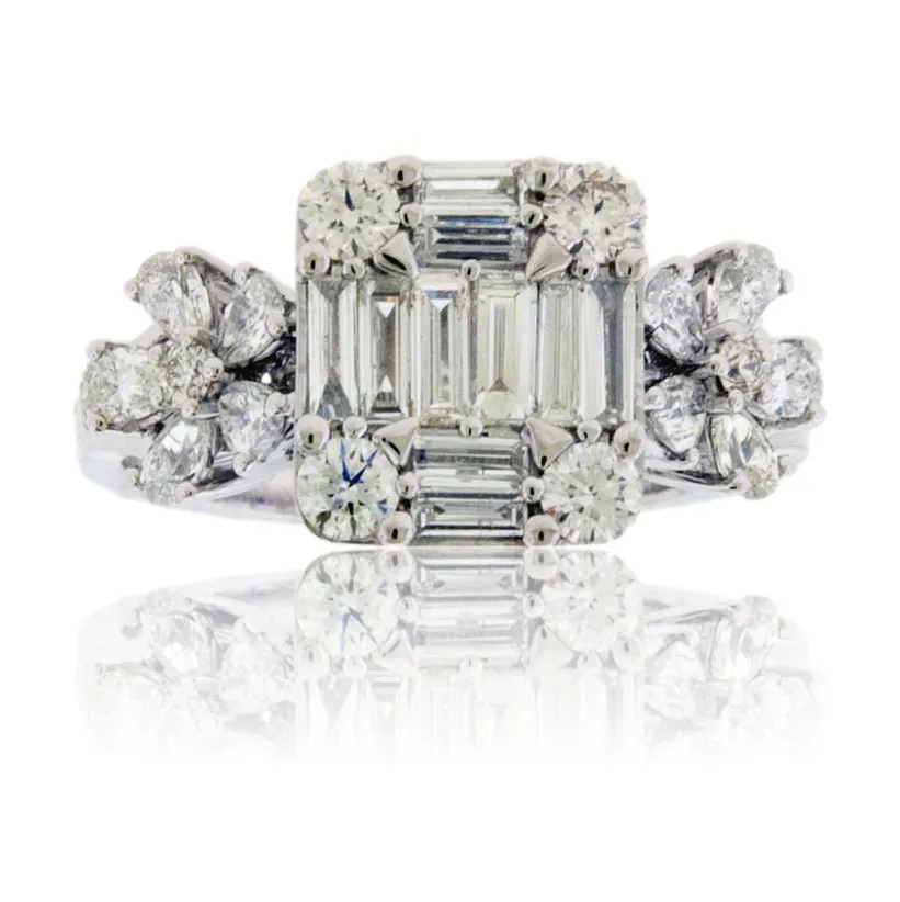 Baguette & Round Diamond Cluster Style Ring