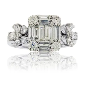 Baguette & Round Diamond Cluster Style Ring