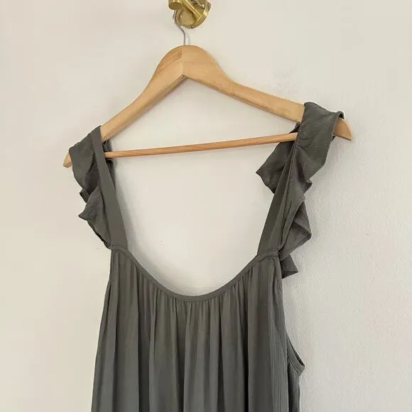 BB Dakota Tiered Ruffled Sleeveless Scoop Neck Maxi Maternity Dress Green L