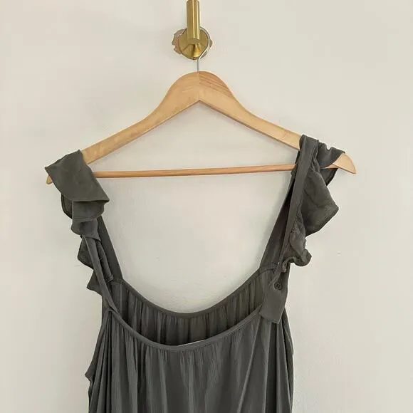 BB Dakota Tiered Ruffled Sleeveless Scoop Neck Maxi Maternity Dress Green L