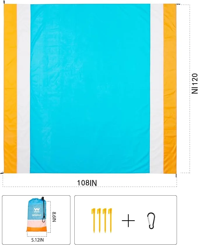 Beach Blanket Waterproof Sandproof Beach Mat 79" X 83" /10'x9'for 2-8 Adults Quick Drying Outdoor Picnic Mat Beach Accessories for Travel, Camping, Hiking