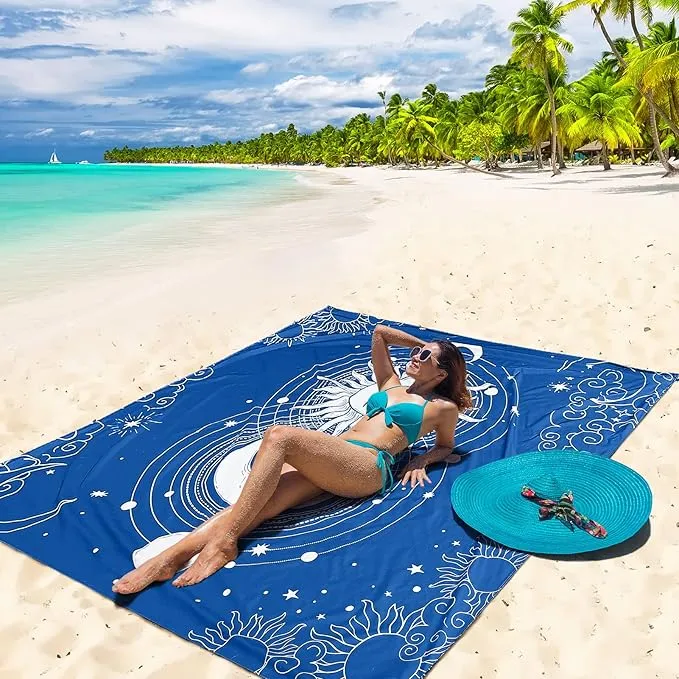Beach Blanket Waterproof Sandproof Beach Mat 79" X 83" /10'x9'for 2-8 Adults Quick Drying Outdoor Picnic Mat Beach Accessories for Travel, Camping, Hiking