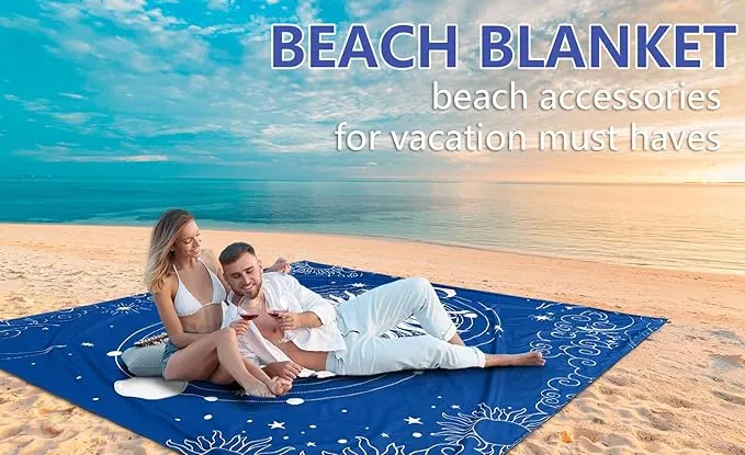 Beach Blanket Waterproof Sandproof Beach Mat 79" X 83" /10'x9'for 2-8 Adults Quick Drying Outdoor Picnic Mat Beach Accessories for Travel, Camping, Hiking