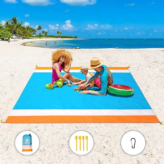 Beach Blanket Waterproof Sandproof Beach Mat 79" X 83" /10'x9'for 2-8 Adults Quick Drying Outdoor Picnic Mat Beach Accessories for Travel, Camping, Hiking