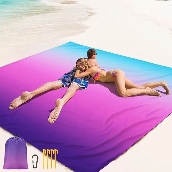 Beach Blanket Waterproof Sandproof Beach Mat 79" X 83" /10'x9'for 2-8 Adults Quick Drying Outdoor Picnic Mat Beach Accessories for Travel, Camping, Hiking