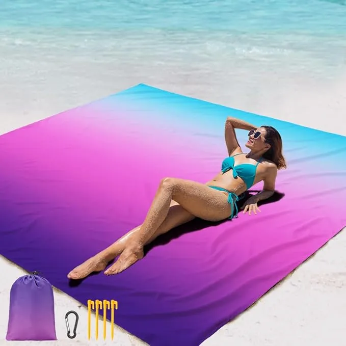 Beach Blanket Waterproof Sandproof Beach Mat 79" X 83" /10'x9'for 2-8 Adults Quick Drying Outdoor Picnic Mat Beach Accessories for Travel, Camping, Hiking