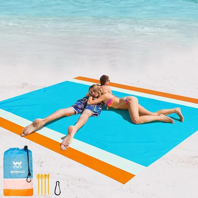 Beach Blanket Waterproof Sandproof Beach Mat 79" X 83" /10'x9'for 2-8 Adults Quick Drying Outdoor Picnic Mat Beach Accessories for Travel, Camping, Hiking