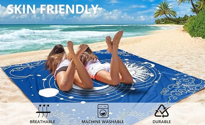 Beach Blanket Waterproof Sandproof Beach Mat 79" X 83" /10'x9'for 2-8 Adults Quick Drying Outdoor Picnic Mat Beach Accessories for Travel, Camping, Hiking