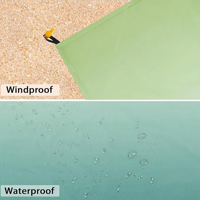 Beach Blanket Waterproof Sandproof, Large Beach Picnic Blankets Foldable Sand Free, Beach Mat Windproof w/Stakes and Corner Pocket for Outdoor, Travel, Camping, Hiking, Beach Essentials-Green Gradient