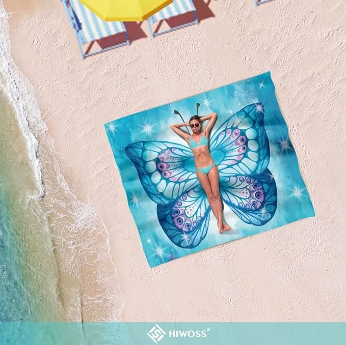 Beach Blanket Waterproof Sandproof Oversized 95”x 80”,Sand Free Beach Mat with Corner Pockets,Portable Mesh Bag for Beach Festival,Picnic,Travel and Outdoor Camping (SkyButterfly)