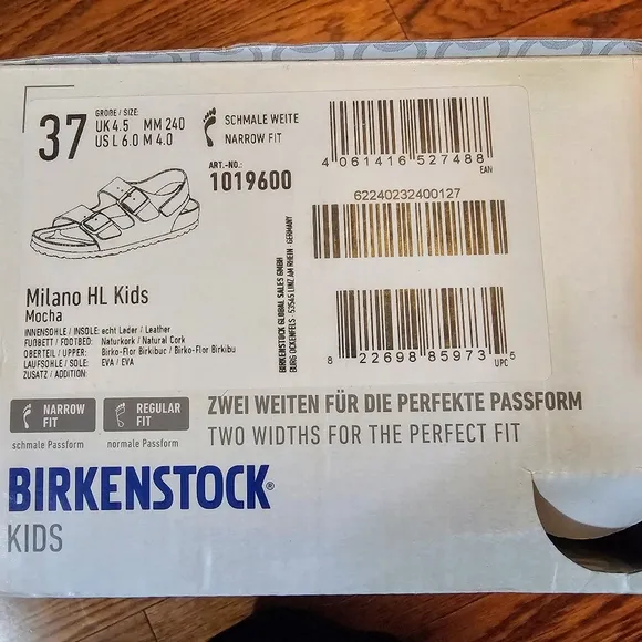 Birkenstock Milano Kids/Ladies Sandal -  Kids 37/Ladies 6 - Mocha Color - NWT