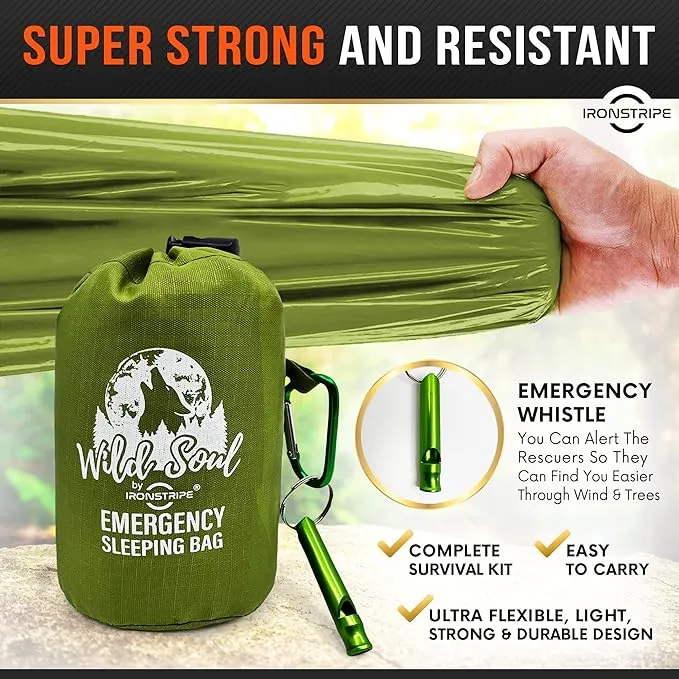 Bivy Sack Emergency Sleeping Bag – XL Waterproof Survival Sleeping Bag with Emergency Whistle, Built-in Hood & Thermal Mylar – Tear & Puncture-Resistant Emergency Bivy Bag