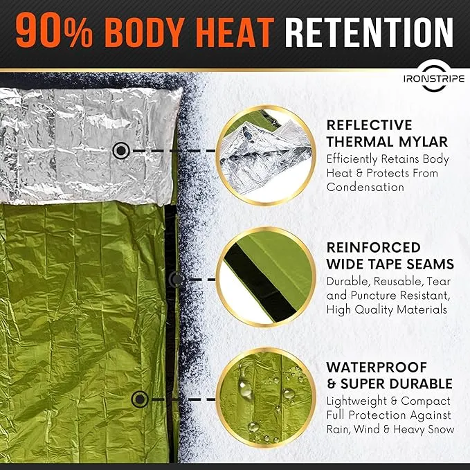 Bivy Sack Emergency Sleeping Bag – XL Waterproof Survival Sleeping Bag with Emergency Whistle, Built-in Hood & Thermal Mylar – Tear & Puncture-Resistant Emergency Bivy Bag