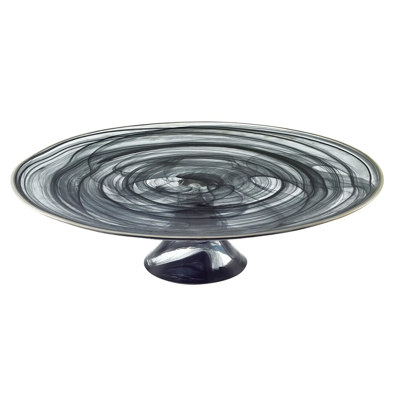Black Alabaster with Silver Trim Footed Cake plate