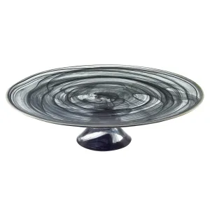Black Alabaster with Silver Trim Footed Cake plate