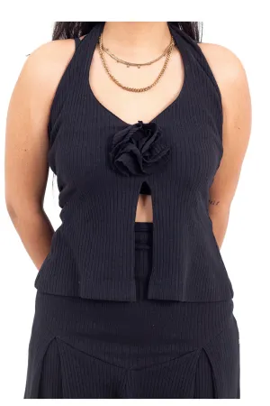 Black Ribbed Halter Top